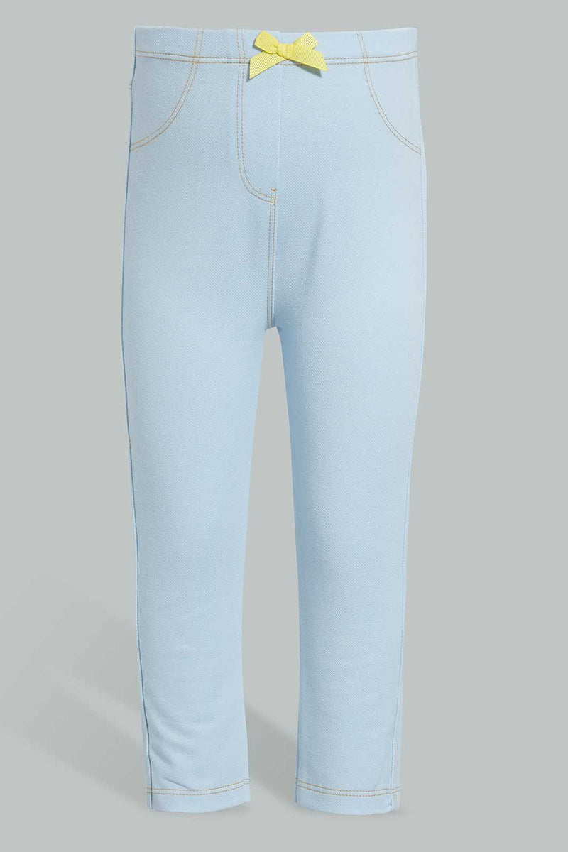 Blue Knitted Solid Jegging For Baby Girls