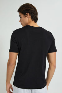 Redtag-Black-Inked-Up-T-Shirt-Graphic-Prints-Men's-