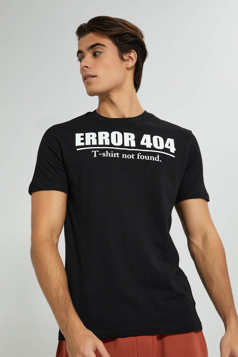 Redtag-Black-Error-T-Shirt-Graphic-Prints-Men's-