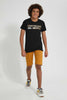 Redtag-Black-Emboss-With-Foil-Print-T-Shirt-All-Over-Prints-Senior-Boys-9 to 14 Years