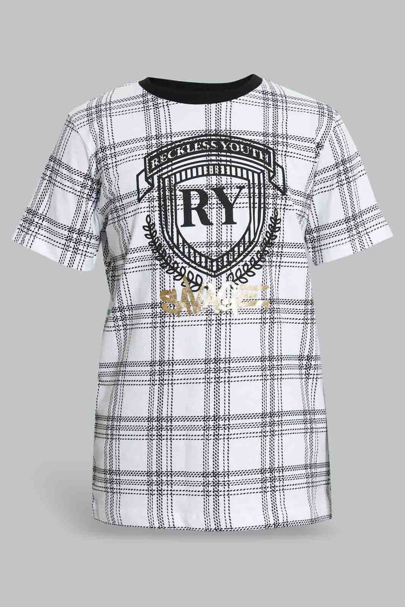 Redtag-White-Reckless-Youth-T-Shirt-All-Over-Prints-Senior-Boys-9 to 14 Years