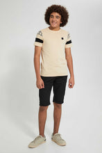 Load image into Gallery viewer, Redtag-Beige-Small-Leather-Patch-T-Shirt-Plain-Senior-Boys-9 to 14 Years
