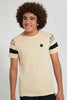 Redtag-Beige-Small-Leather-Patch-T-Shirt-Plain-Senior-Boys-9 to 14 Years