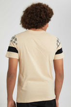 Load image into Gallery viewer, Redtag-Beige-Small-Leather-Patch-T-Shirt-Plain-Senior-Boys-9 to 14 Years

