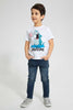 Redtag-White-And-Blue-2-Pack-Assorted-Print-T-Shirt-All-Over-Prints-Boys-2 to 8 Years