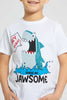 Redtag-White-And-Blue-2-Pack-Assorted-Print-T-Shirt-All-Over-Prints-Boys-2 to 8 Years