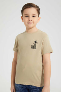 Redtag-Brown-And-Beige-2-Pack-Assorted-Print-T-Shirt-All-Over-Prints-Boys-2 to 8 Years