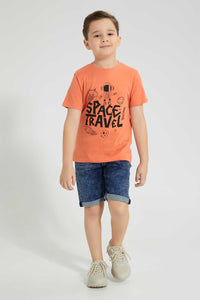 Redtag-Brown-And-Beige-2-Pack-Assorted-Print-T-Shirt-All-Over-Prints-Boys-2 to 8 Years