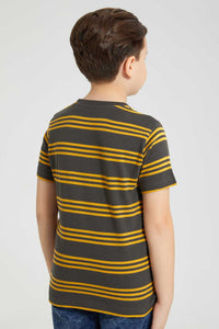 Redtag-Gold-And-Dark-Grey-2-Pack-Assorted-Print-T-Shirt-All-Over-Prints-Boys-2 to 8 Years