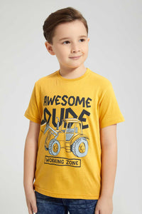 Redtag-Gold-And-Dark-Grey-2-Pack-Assorted-Print-T-Shirt-All-Over-Prints-Boys-2 to 8 Years