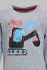 Redtag-Grey-Digger-Tshirt-And-Red-Bottom-Pj-Set-(2-Pack)-Pyjama-Sets-Infant-Boys-3 to 24 Months