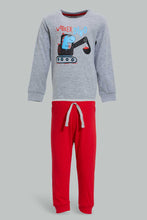 Load image into Gallery viewer, Redtag-Grey-Digger-Tshirt-And-Red-Bottom-Pj-Set-(2-Pack)-Pyjama-Sets-Infant-Boys-3 to 24 Months
