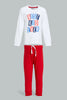 Redtag-Off-White-T-Shirt-And-Red-Bottom-Pj-Set-(2-Pack)-Pyjama-Sets-Infant-Boys-3 to 24 Months