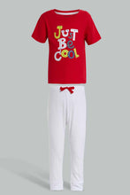 تنزيل الصورة على معرض الصور، Redtag-Red-Short-Slv-Tshirt-And-White-Bottom-Pj-Set-(2-Pack)-Pyjama-Sets-Infant-Boys-3 to 24 Months
