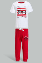 تنزيل الصورة على معرض الصور، Redtag-White-Short-Slv-Dude-Tshirt-And-Red-Bottom-Pj-Set-(2-Pack)-Pyjama-Sets-Infant-Boys-3 to 24 Months
