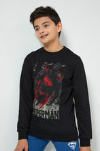 تنزيل الصورة على معرض الصور، Redtag-Black-Superman-Sweatshirt-Sweatshirts-Senior-Boys-9 to 14 Years
