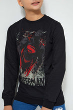 تنزيل الصورة على معرض الصور، Redtag-Black-Superman-Sweatshirt-Sweatshirts-Senior-Boys-9 to 14 Years
