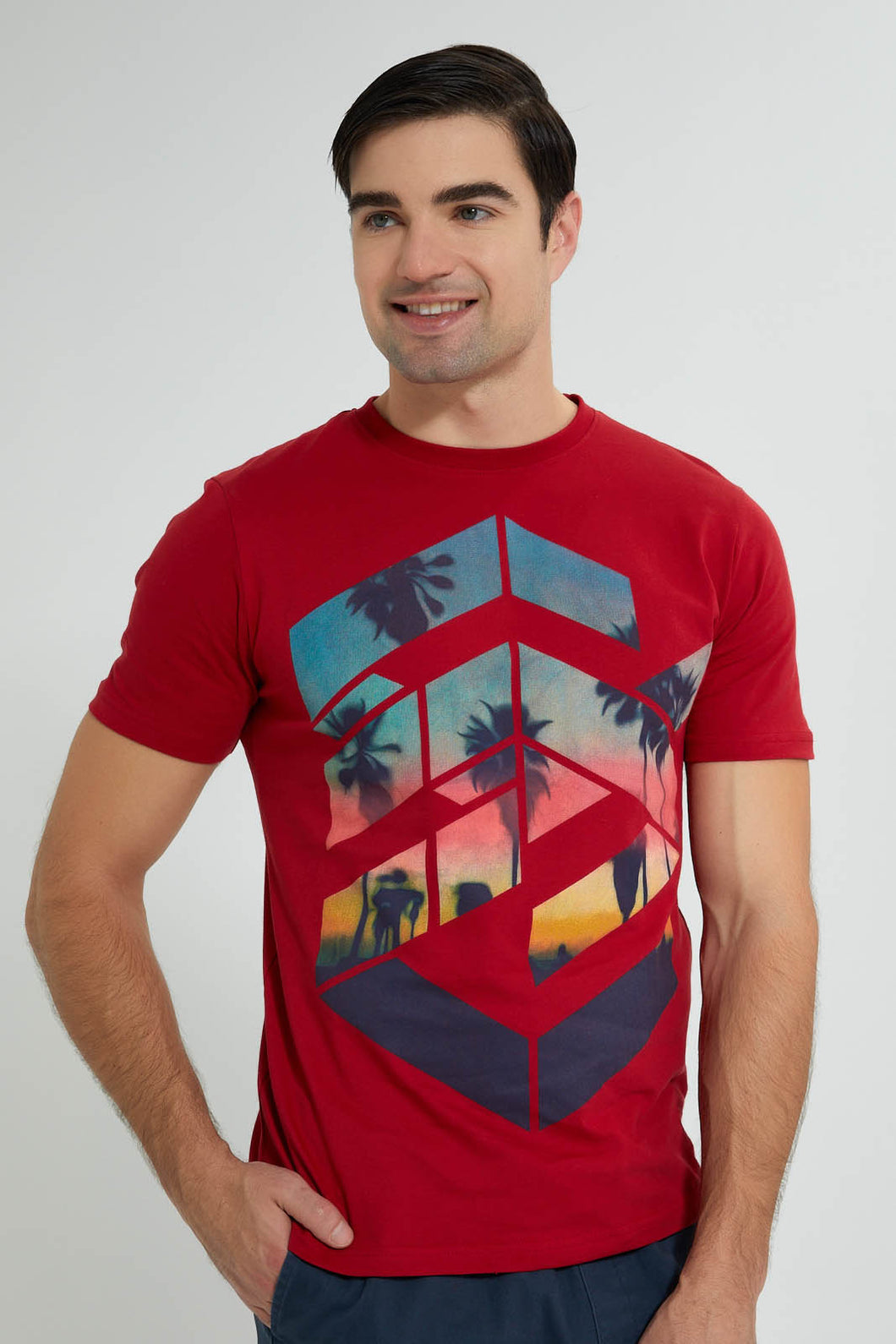 Redtag-Red-Graphic-T-Shirt-Graphic-Prints-Men's-