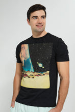 Load image into Gallery viewer, Redtag-Black-Graphic-T-Shirt-Graphic-Prints-Men&#39;s-
