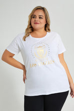 تنزيل الصورة على معرض الصور، Redtag-White-Graphic-Print-Studded-Top-Colour:White,-Filter:Plus-Size,-LDP-Tops,-New-In,-New-In-LDP,-Non-Sale,-S22A,-Section:Women-Women&#39;s-
