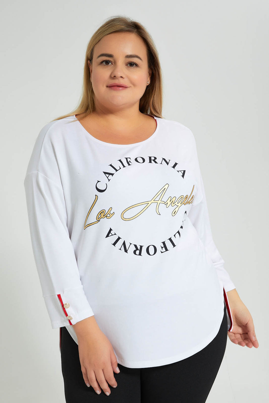 Redtag-White-Placement-Print-Button-Detail-Top-Colour:White,-Filter:Plus-Size,-LDP-Tops,-New-In,-New-In-LDP,-Non-Sale,-S22A,-Section:Women-Women's-