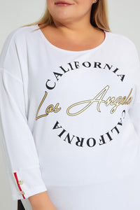 Redtag-White-Placement-Print-Button-Detail-Top-Colour:White,-Filter:Plus-Size,-LDP-Tops,-New-In,-New-In-LDP,-Non-Sale,-S22A,-Section:Women-Women's-
