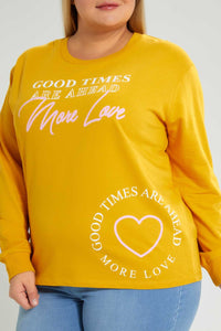 Redtag-Yellow-Good-Times-Sweatshirt-Colour:Yellow,-Filter:Plus-Size,-LDP-Sweatshirts,-New-In,-New-In-LDP,-Non-Sale,-S22A,-Section:Women-Women's-