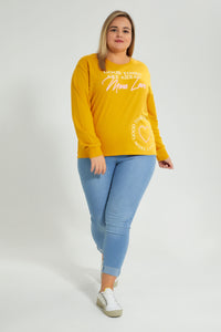 Redtag-Yellow-Good-Times-Sweatshirt-Colour:Yellow,-Filter:Plus-Size,-LDP-Sweatshirts,-New-In,-New-In-LDP,-Non-Sale,-S22A,-Section:Women-Women's-