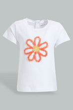 تنزيل الصورة على معرض الصور، Redtag-White-Embroideredellished-Top-With-Coral-Ribbed-Legging-Sets-Infant-Girls-3 to 24 Months
