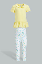 Load image into Gallery viewer, Redtag-Yellow-Peterpan-Top-With-Printed-Legging-Sets-Infant-Girls-3 to 24 Months
