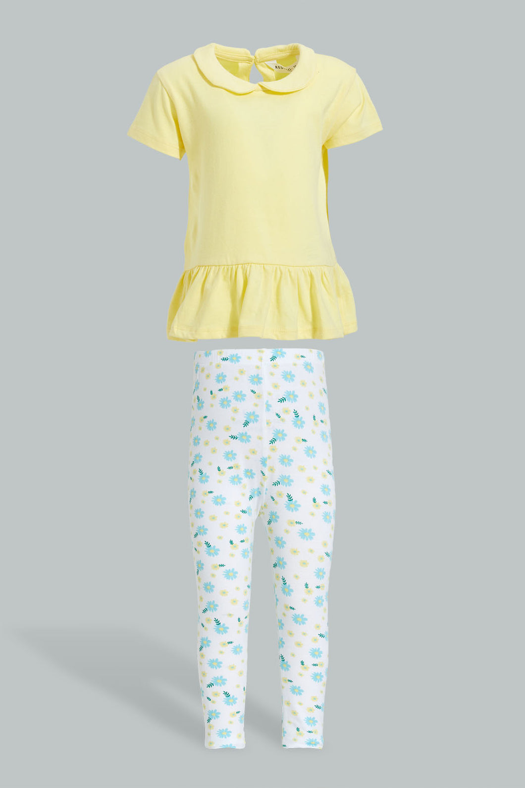 Redtag-Yellow-Peterpan-Top-With-Printed-Legging-Sets-Infant-Girls-3 to 24 Months