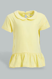 Redtag-Yellow-Peterpan-Top-With-Printed-Legging-Sets-Infant-Girls-3 to 24 Months