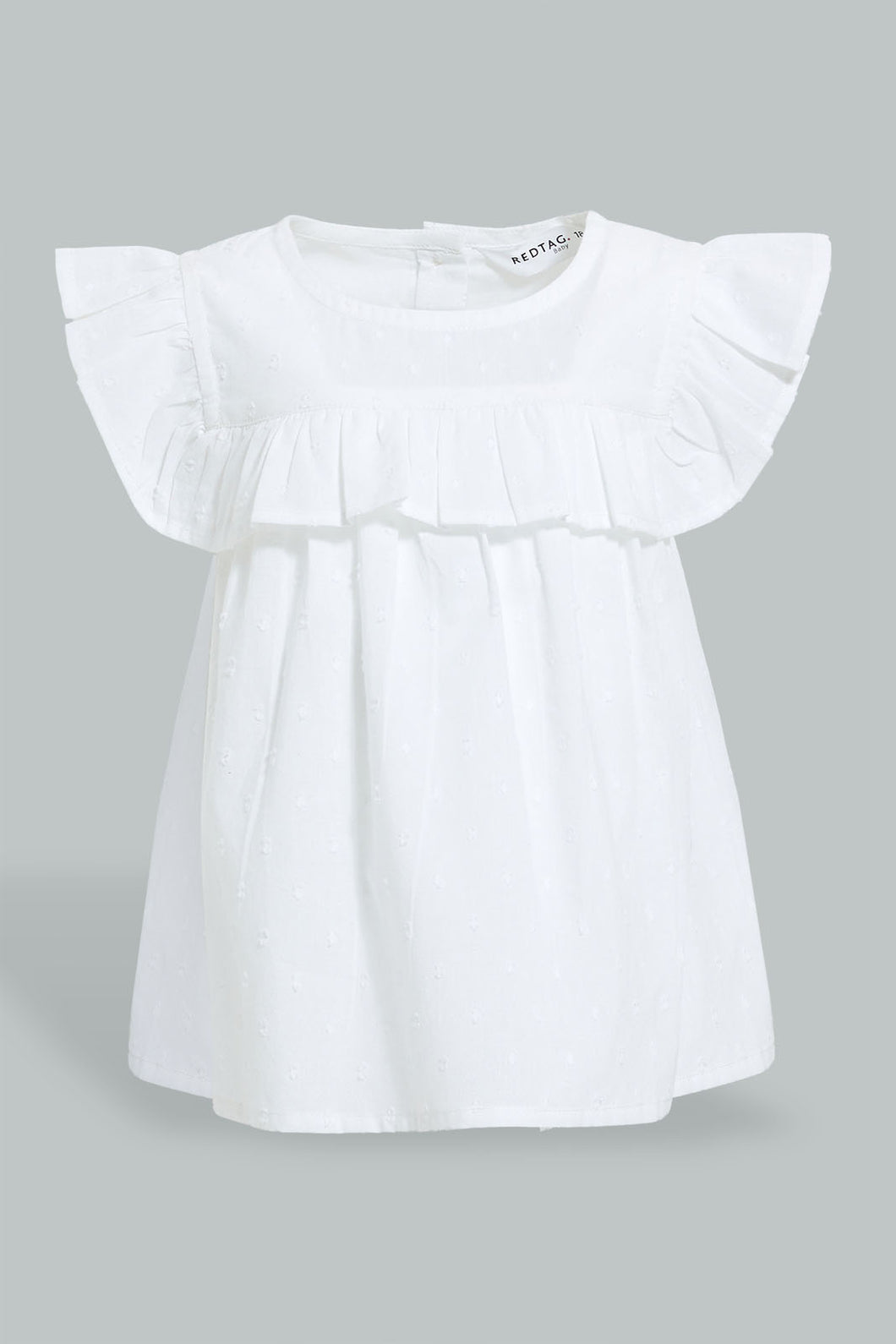 Redtag-White-Dobby-Blouse-Blouses-Infant-Girls-3 to 24 Months