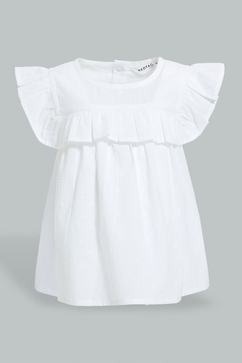 Redtag-White-Dobby-Blouse-Blouses-Infant-Girls-3 to 24 Months