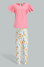 تنزيل الصورة على معرض الصور، Redtag-Pink-Frilled-Top-With-Printed-Legging-Sets-Infant-Girls-3 to 24 Months

