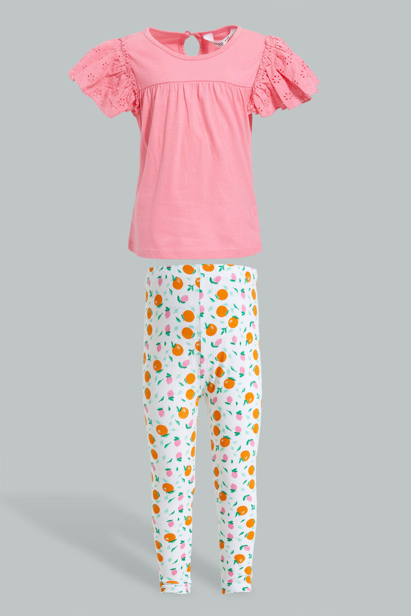 Redtag-Pink-Frilled-Top-With-Printed-Legging-Sets-Infant-Girls-3 to 24 Months