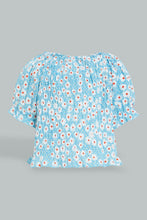 تنزيل الصورة على معرض الصور، Redtag-Blue-Smocking-Printed-Top-Blouses-Infant-Girls-3 to 24 Months
