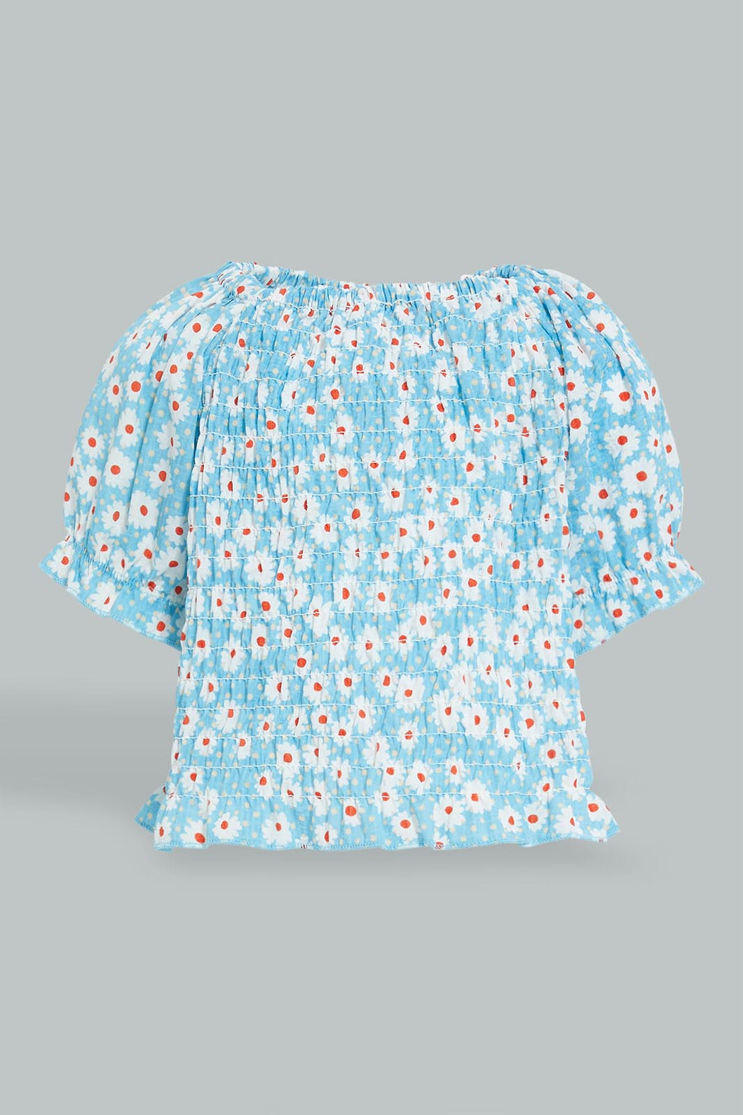 Redtag-Blue-Smocking-Printed-Top-Blouses-Infant-Girls-3 to 24 Months