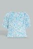 Redtag-Blue-Smocking-Printed-Top-Blouses-Infant-Girls-3 to 24 Months