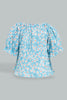 Redtag-Blue-Smocking-Printed-Top-Blouses-Infant-Girls-3 to 24 Months