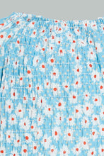 تنزيل الصورة على معرض الصور، Redtag-Blue-Smocking-Printed-Top-Blouses-Infant-Girls-3 to 24 Months
