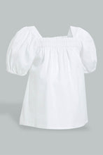 تنزيل الصورة على معرض الصور، Redtag-White-Puff-Sleeves-Plain-Top-Blouses-Infant-Girls-3 to 24 Months
