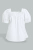 Redtag-White-Puff-Sleeves-Plain-Top-Blouses-Infant-Girls-3 to 24 Months