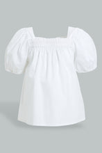 تنزيل الصورة على معرض الصور، Redtag-White-Puff-Sleeves-Plain-Top-Blouses-Infant-Girls-3 to 24 Months
