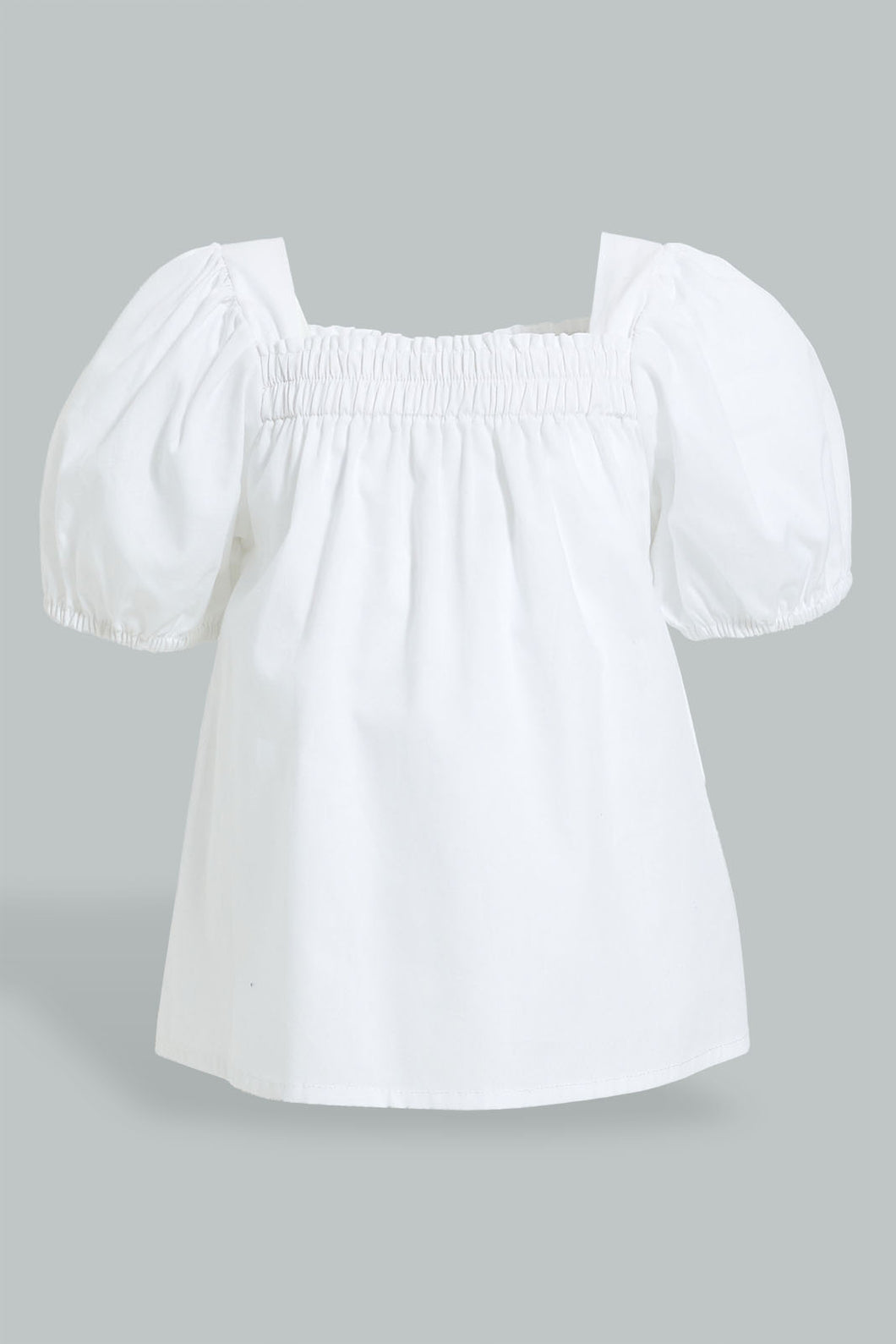 Redtag-White-Puff-Sleeves-Plain-Top-Blouses-Infant-Girls-3 to 24 Months