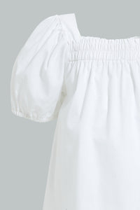 Redtag-White-Puff-Sleeves-Plain-Top-Blouses-Infant-Girls-3 to 24 Months