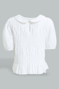 Redtag-White-Collared-Smocking-Top-Blouses-Infant-Girls-3 to 24 Months