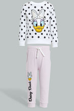 Load image into Gallery viewer, Redtag-White-Daisy-Print-Sweat-T-Shirt-With-Lilac-Printed-Track-Sets-Infant-Girls-3 to 24 Months
