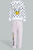 Redtag-White-Daisy-Print-Sweat-T-Shirt-With-Lilac-Printed-Track-Sets-Infant-Girls-3 to 24 Months