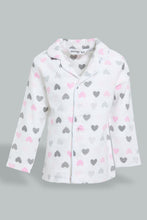 Load image into Gallery viewer, Redtag-White-Heart-Printed-Flannel-Pyjama-Set-Pyjama-Sets-Infant-Girls-3 to 24 Months
